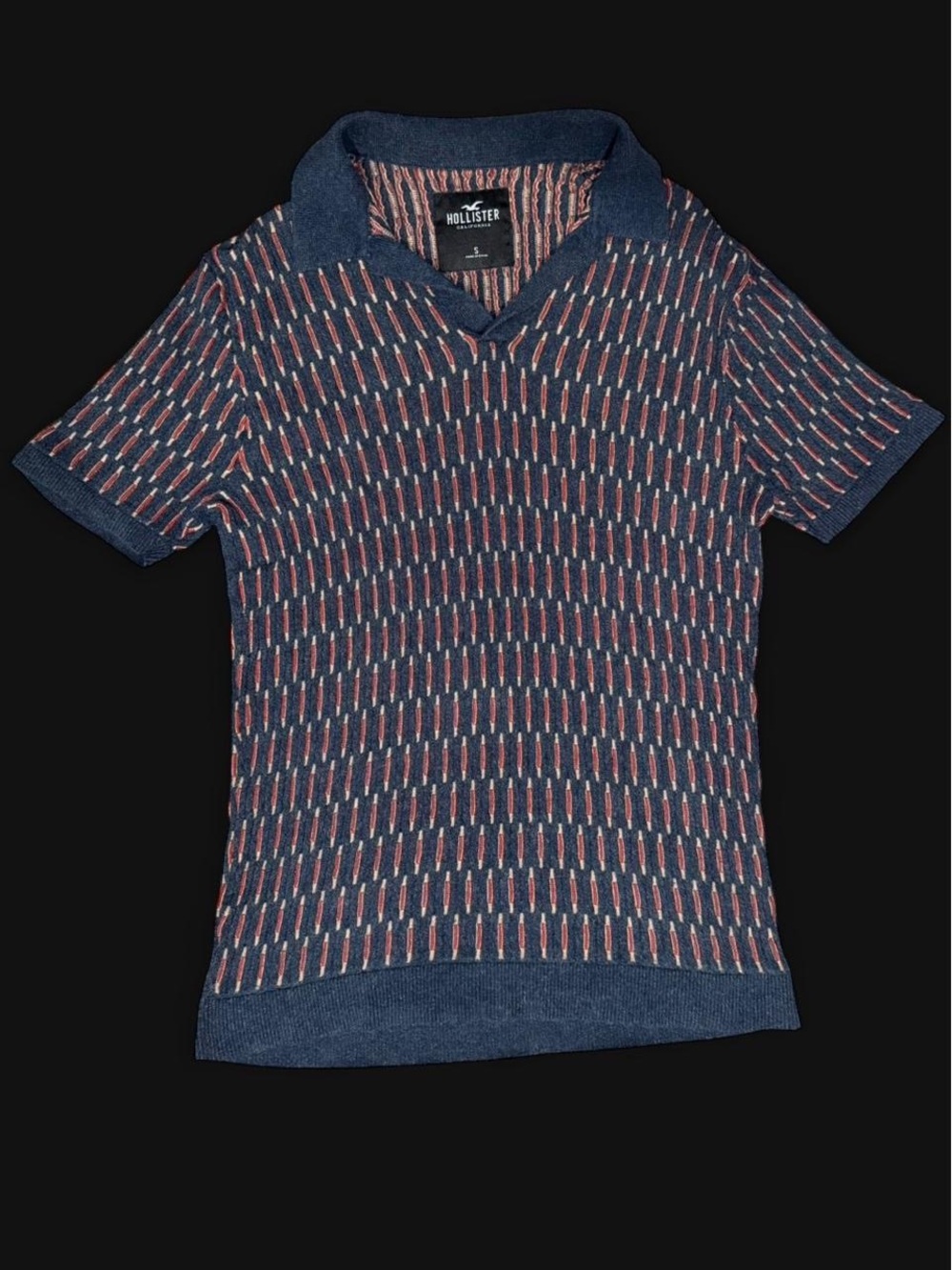 Hollister Navy Knit Polo with Pink Stitch Detail